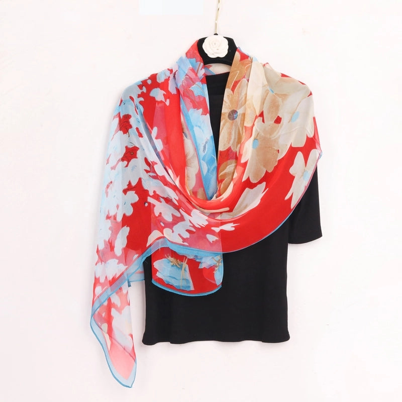 Women's Sweet Leaves Chiffon Silk Scarf
