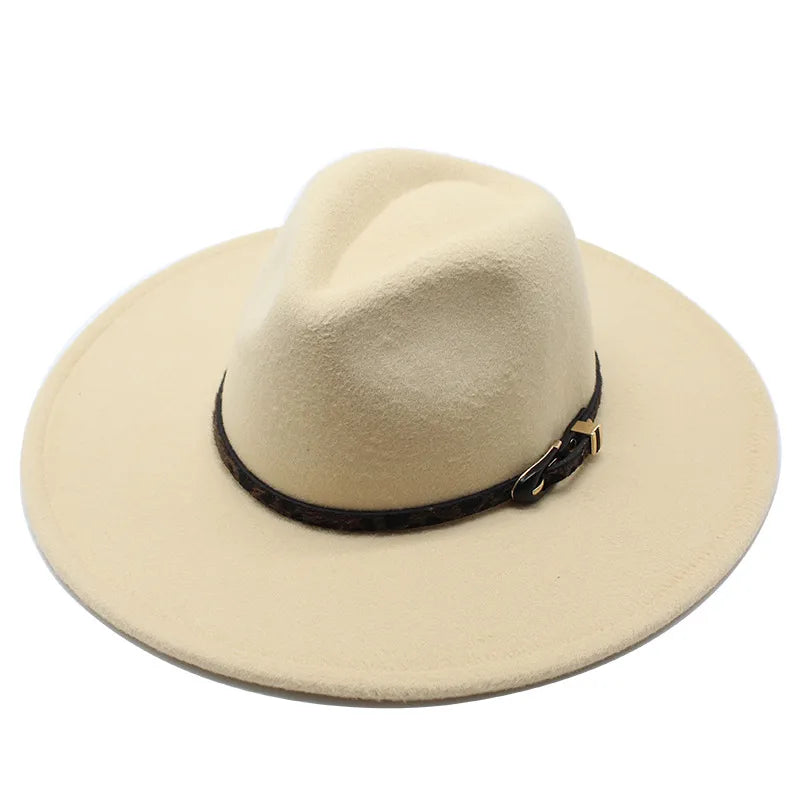 New Autumn And Winter Wool 9.5cm Big Brim Jazz Hat Men's And Women's Heart Top Chain Hat Felt Hat