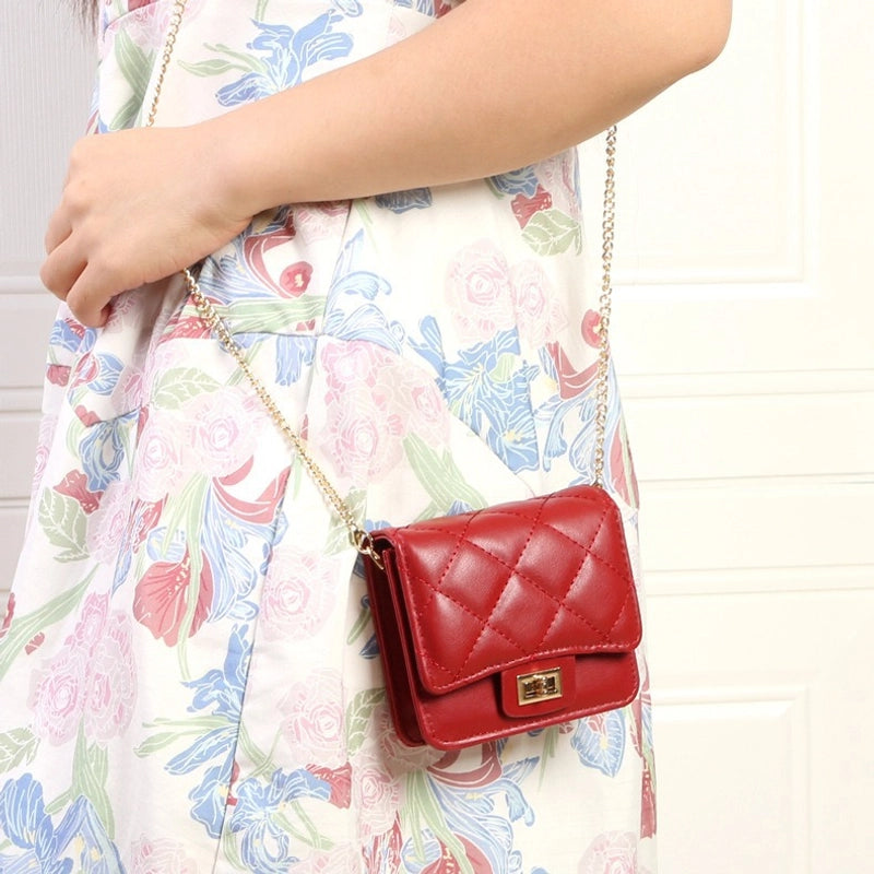 With Mirror Cosmetic Bag Mouth Red Envelope New Mini Bag Messenger Bag Women's Diamond Chain Small Square Bag
