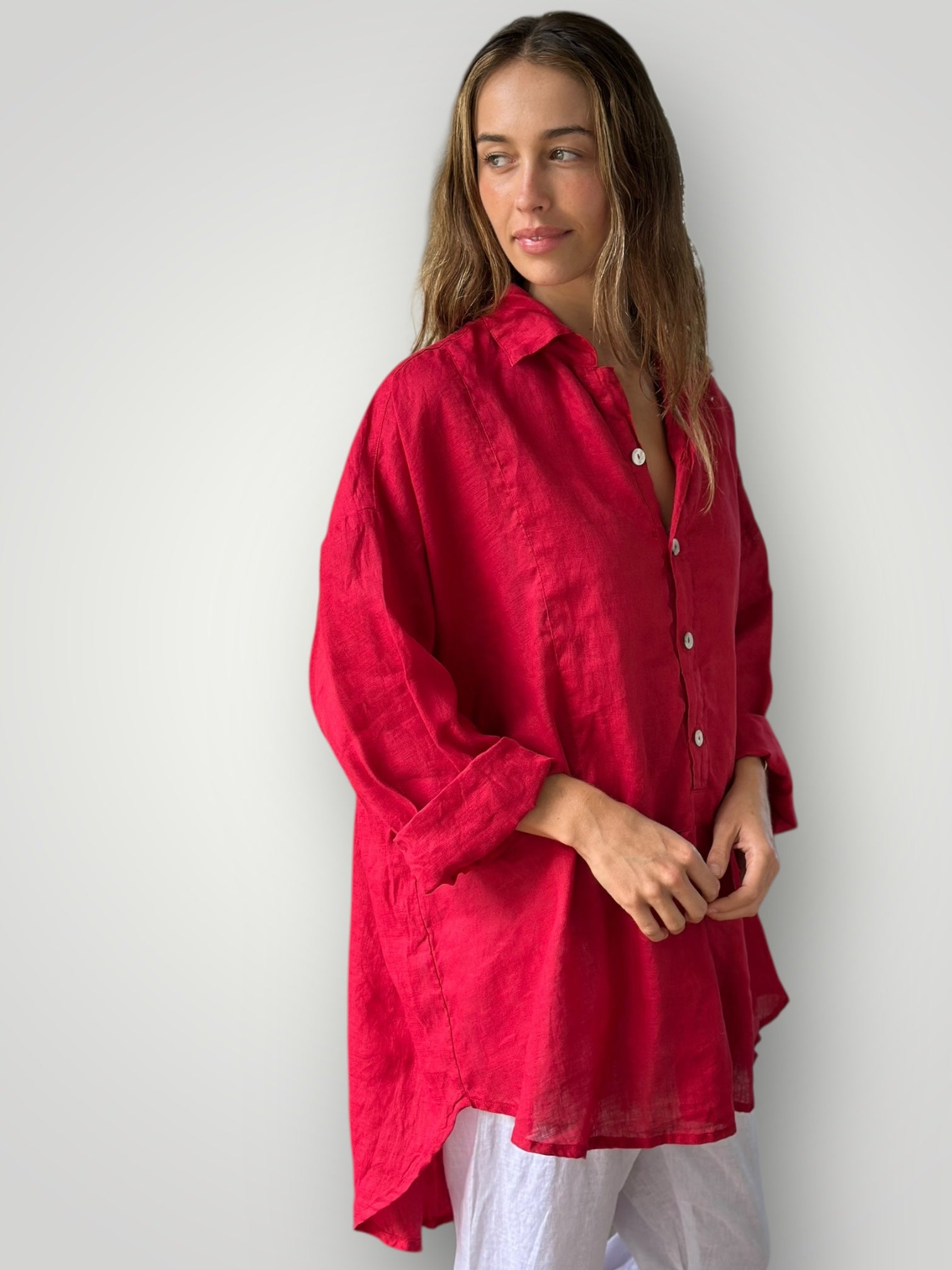 megan shirt - red linen