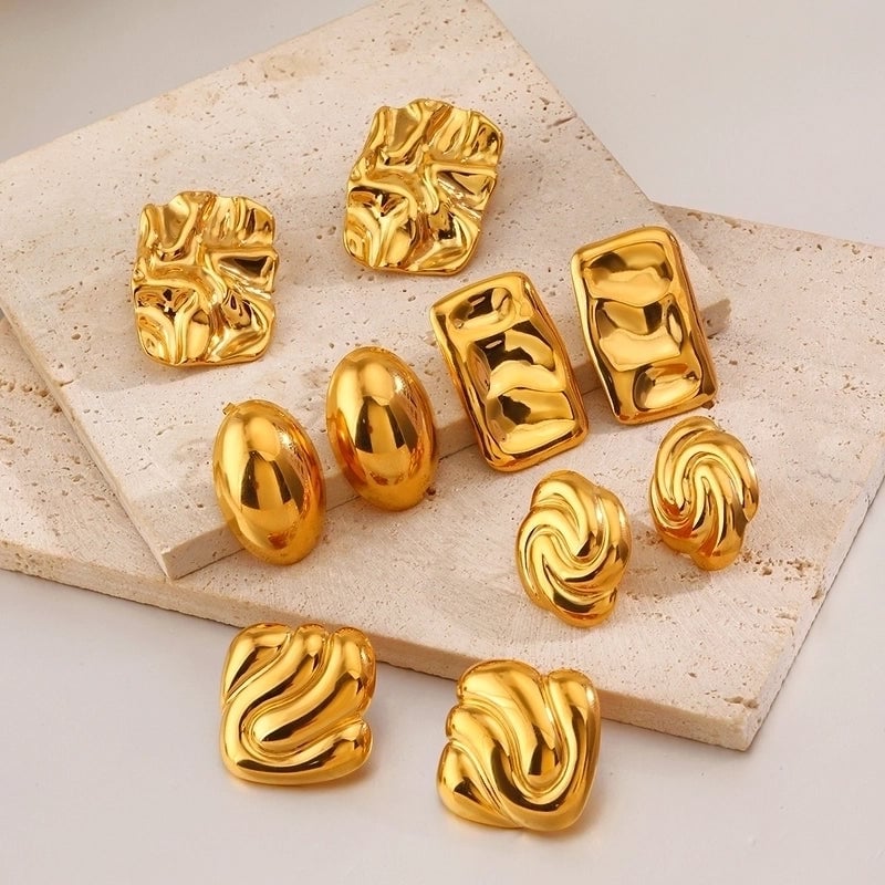 1 Pair Minimalist Classic Style Geometric Square Oval Polishing 304 Stainless Steel 18K Gold Plated Ear Studs
