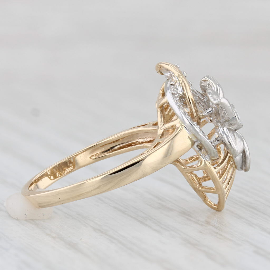 0.11ctw Diamond Flower Ring 14k White Yellow Gold Size 7.5