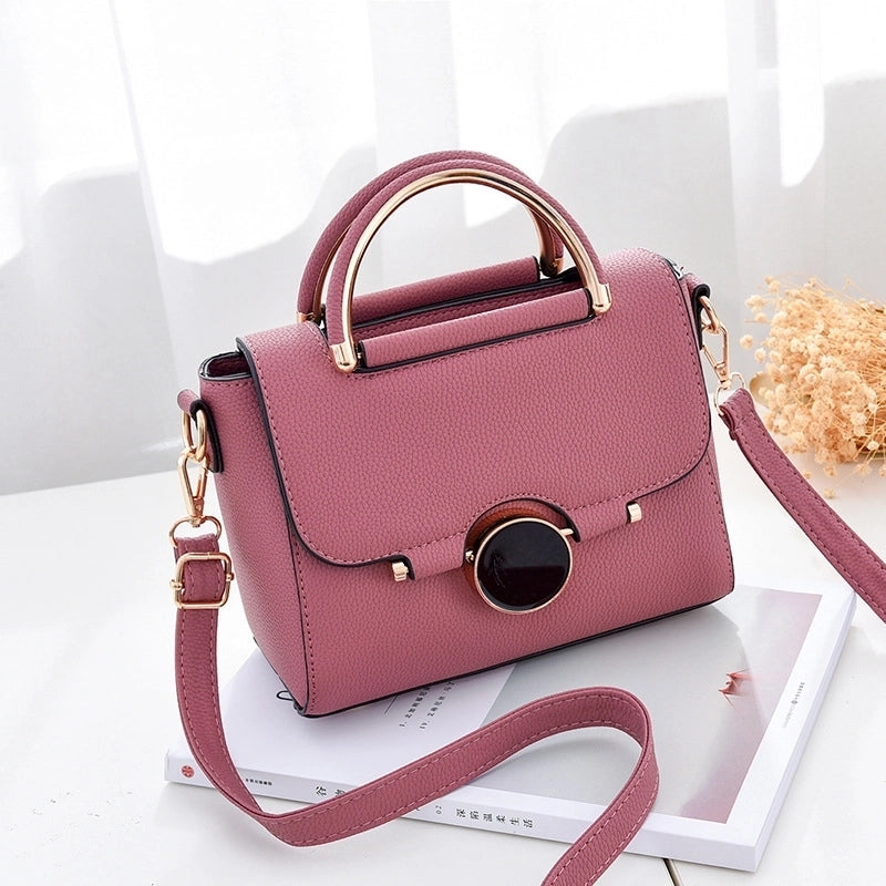 Women's Medium Pu Leather Solid Color Fashion Square Flip Cover Shoulder Bag Crossbody Bag