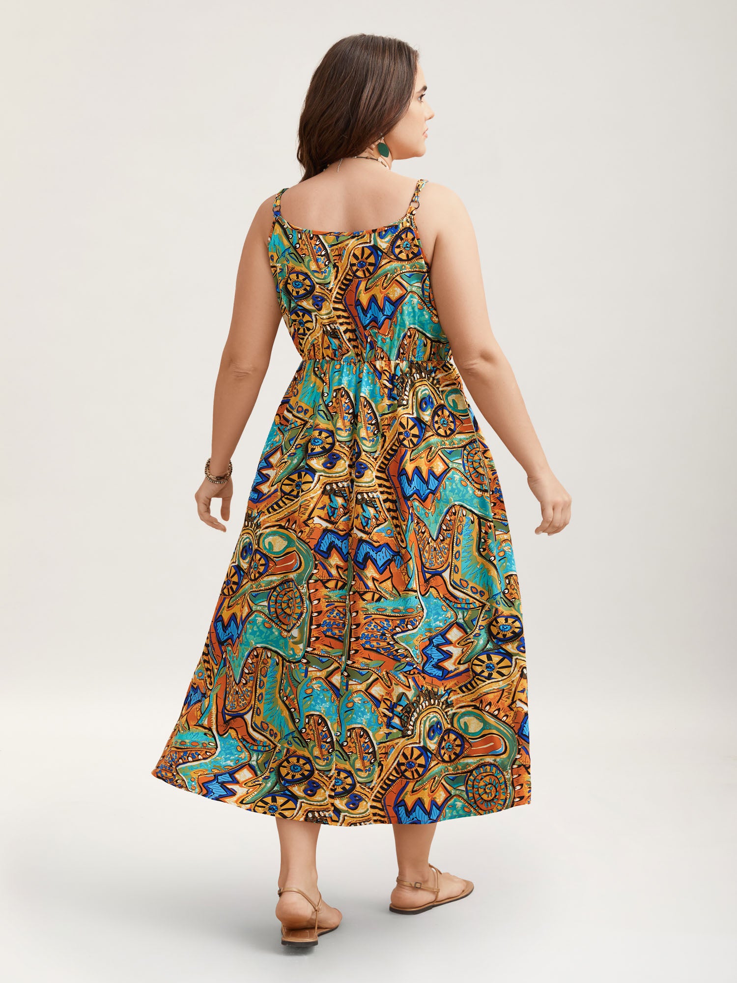 Boho Print Stretchy Waist Pockets Maxi Dress