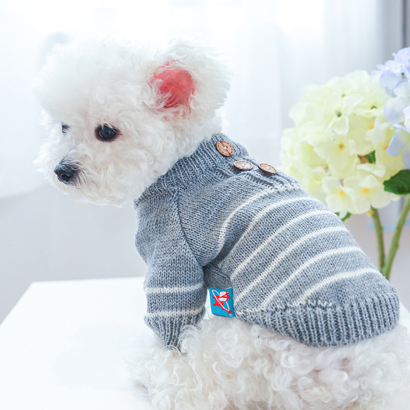 Striped Buttoned Dog Cat Sweater