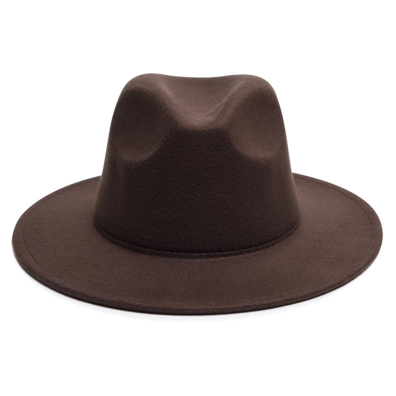 Unisex Minimalist Solid Color Sewing Big Eaves Fedora Hat