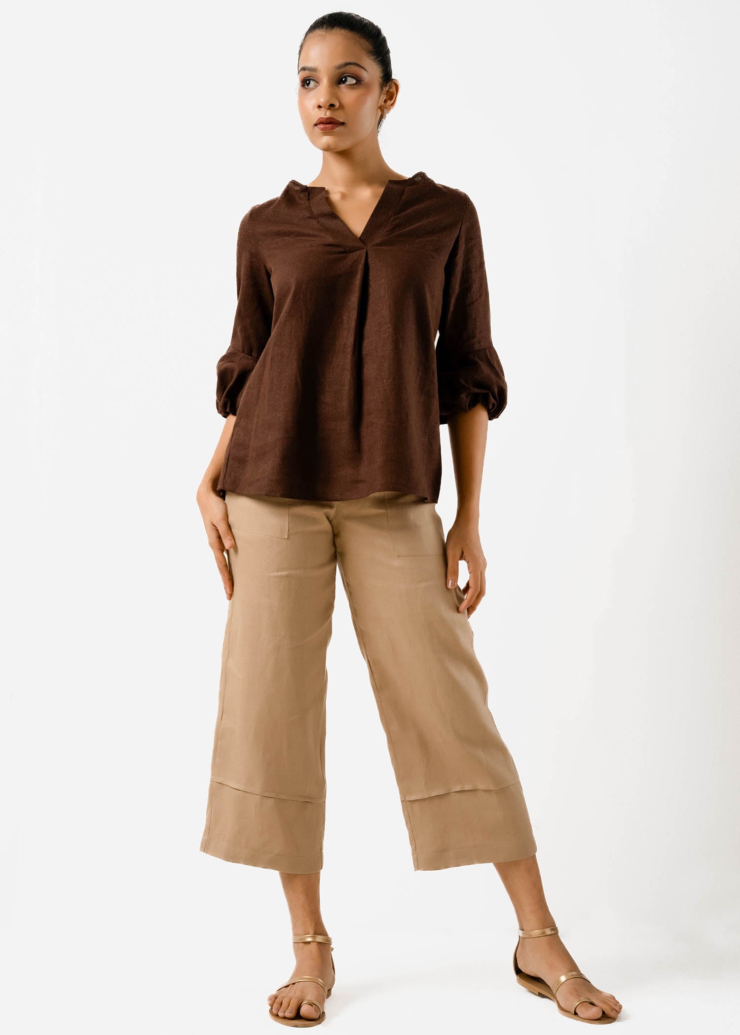 Front Pleat Blouse With Sleeve Detail