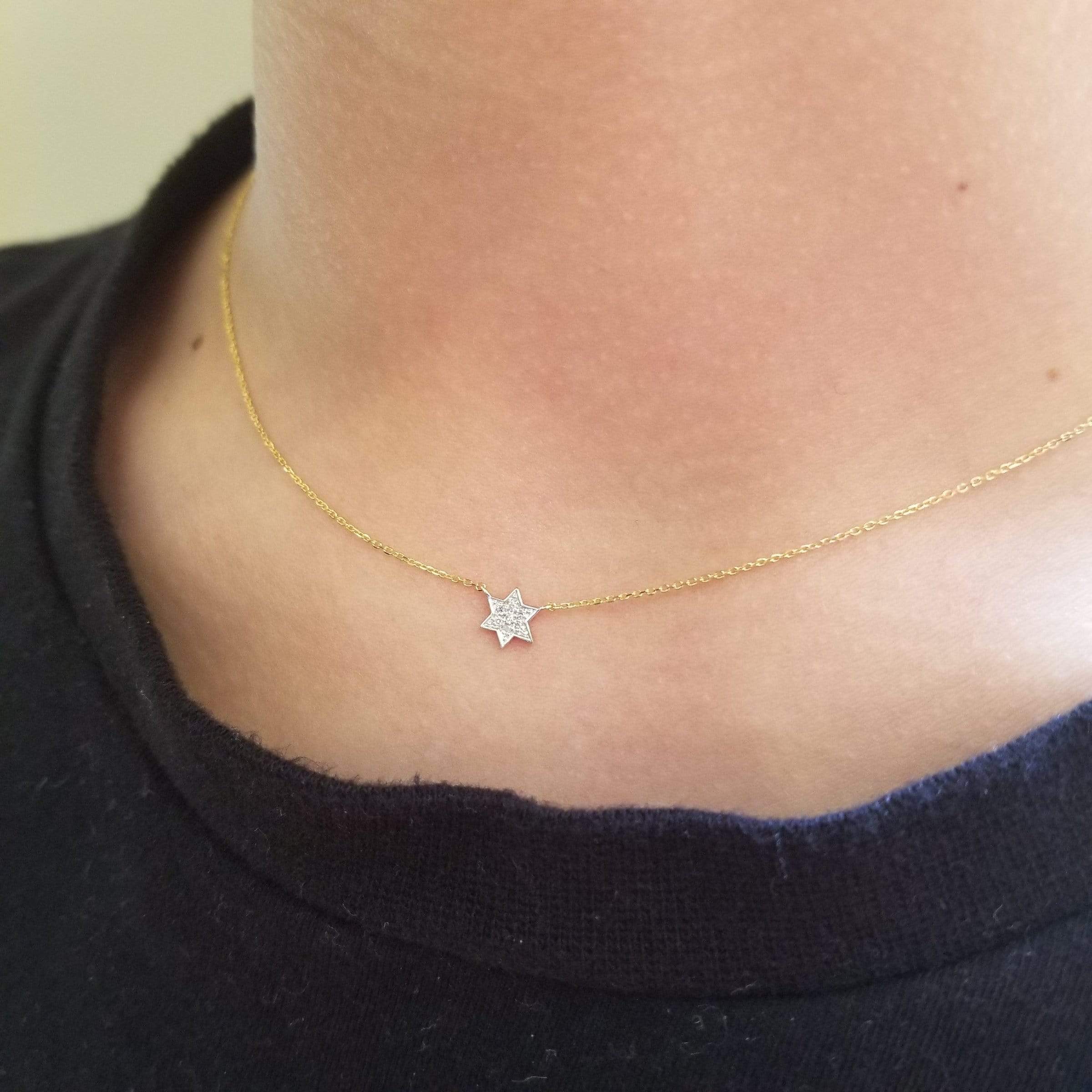 Petite Diamond Jewish Star Necklace in 14k Gold. White Gold or Rose Gold