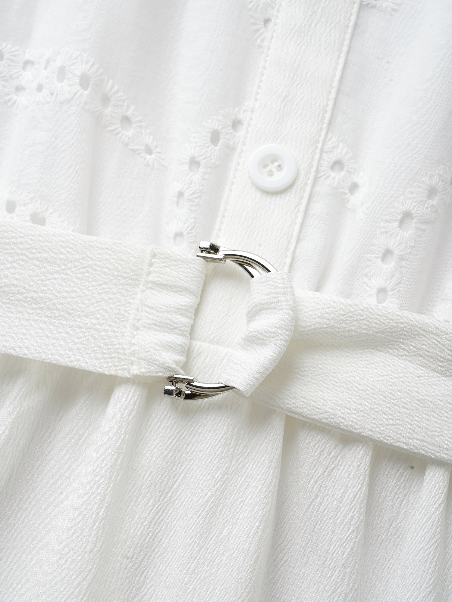 Broderie Anglaise Shirt Collar Belted Dress